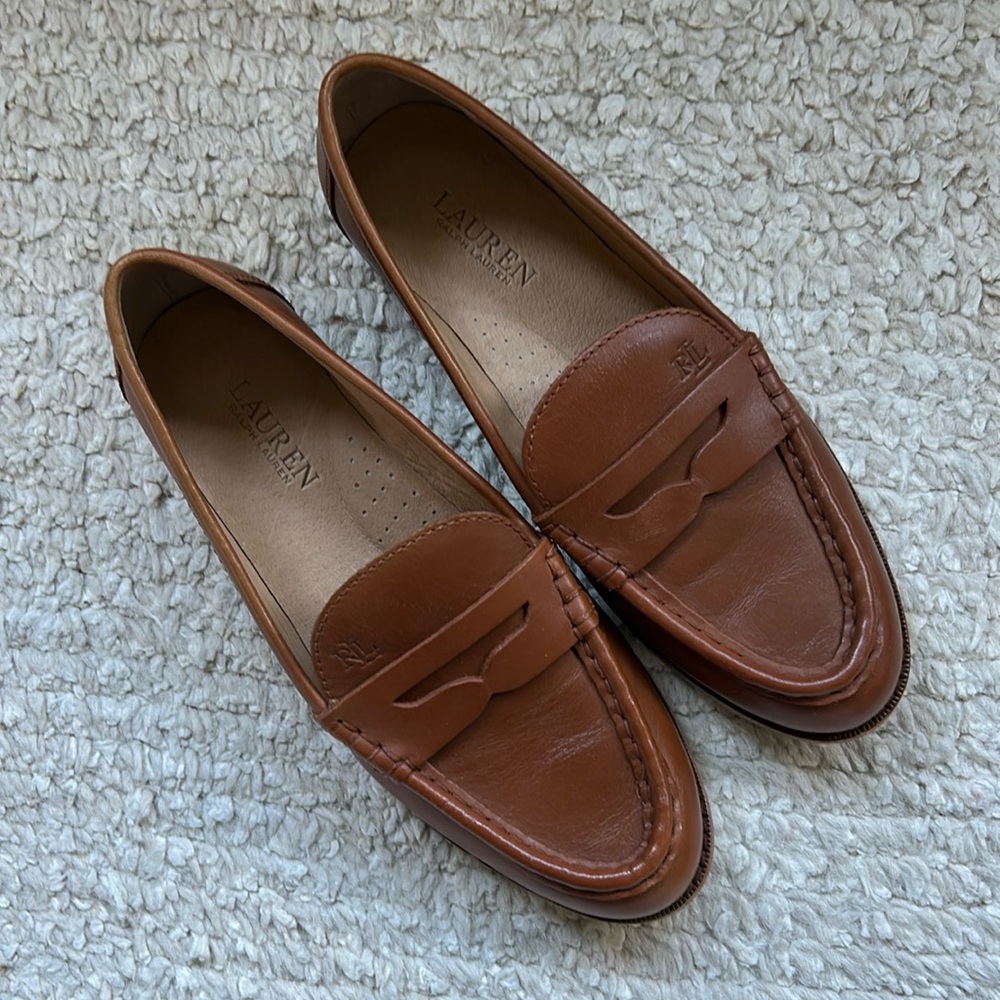 Ralph Lauren Wynnie burnished leather loafers in tan